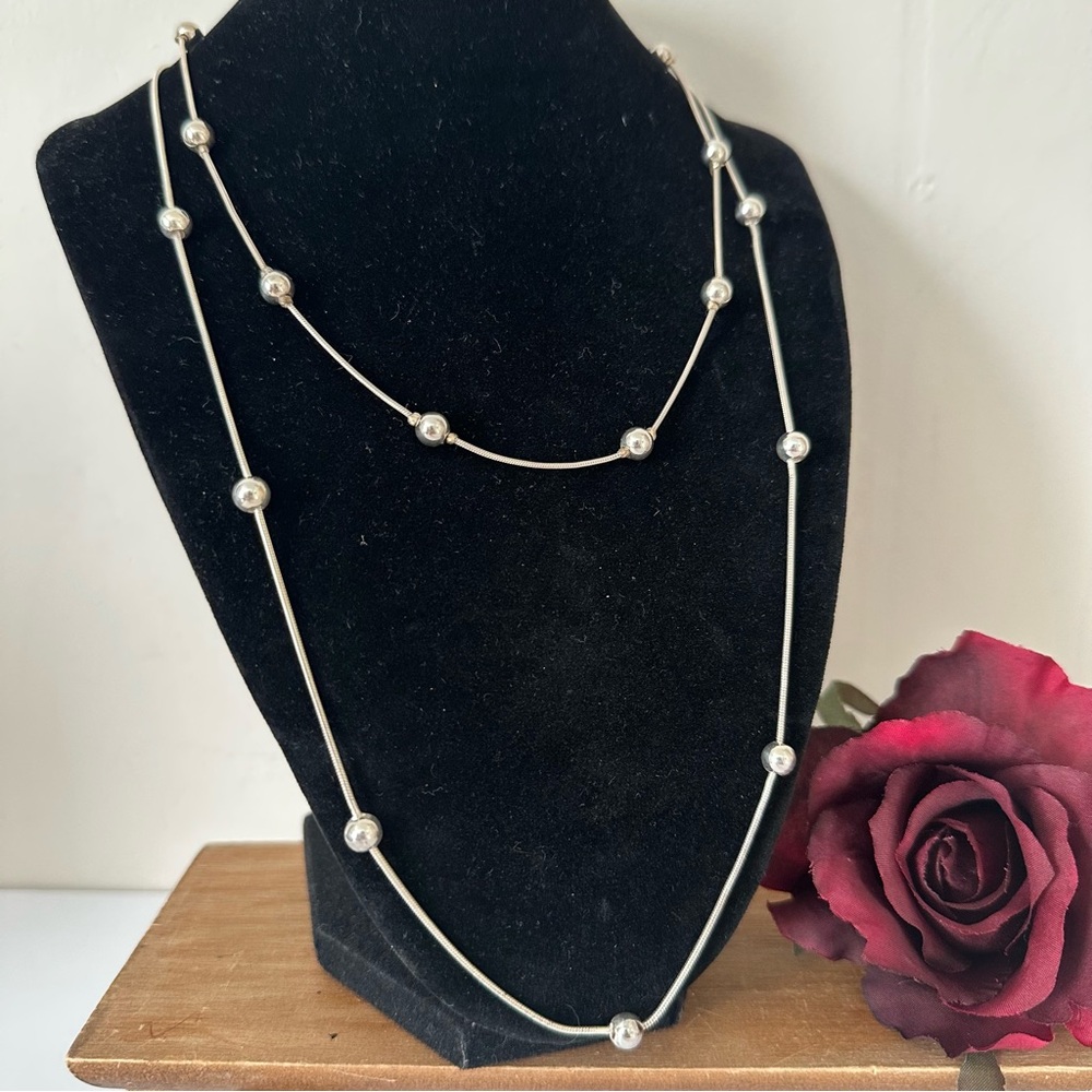 Two Sterling Silver Beaded Necklaces Italy